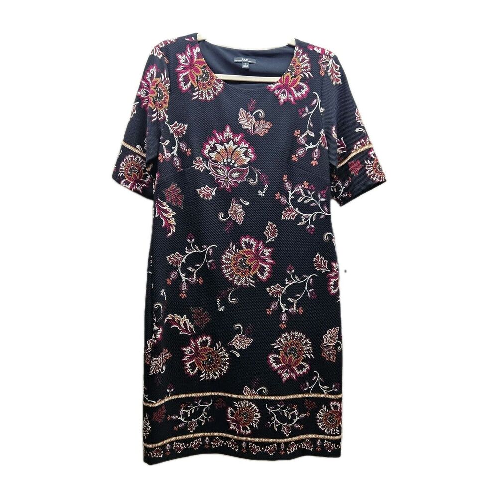 R&K Womens Black Dress Floral Paisley Knee Length Size 6
